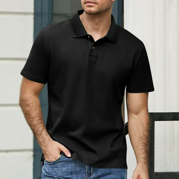 CYiJun George Mens Knit Waffle Polo Shirts Short Sleeve Solid Color Lightweight Casual Golf Polo Shirts Collared T Shirt