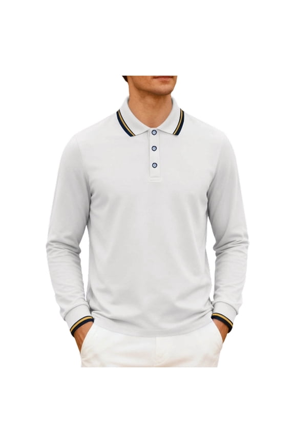 Mens Long Sleeve Polo Shirts Classic Casual Button Polo Tee Lightweight Collared Golf Shirt