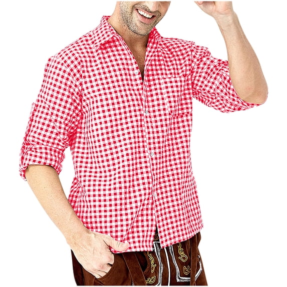 CYiJun Mens Plaid Shirts Casual Vintage Soft Long Sleeve Button Down Cotton Plaid Shirts with Pocket,Red 2XL