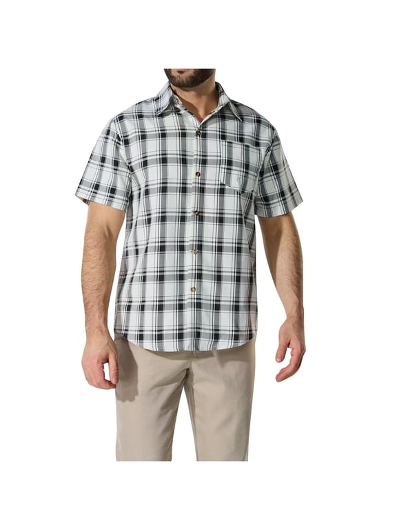 Mens Plaid Short Sleeve Button Down Shirts Summer Casual Classic Short Sleeves Shirts with Pocket