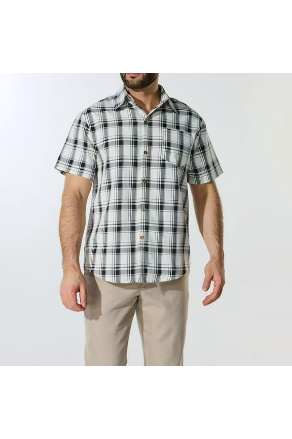 Mens Plaid Short Sleeve Button Down Shirts Summer Casual Classic Short Sleeves Shirts with Pocket