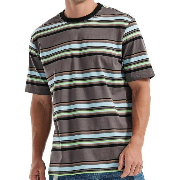 CYiJun George Mens Stripe T Shirts Casual Short Sleeve Crew Neck Moisture Wicking Soft Basic Cotton Tee