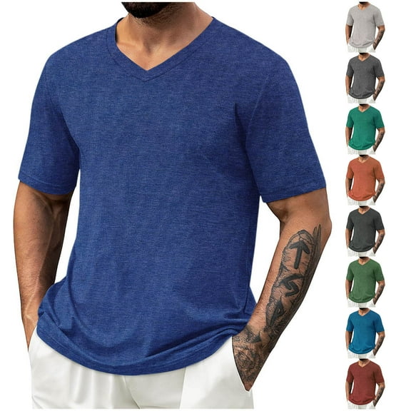 CYiJun George Mens T Shirts,Short Sleeve V Neck T Shirts for Man,Cotton Blend Plain Men's Classic T-Shirts