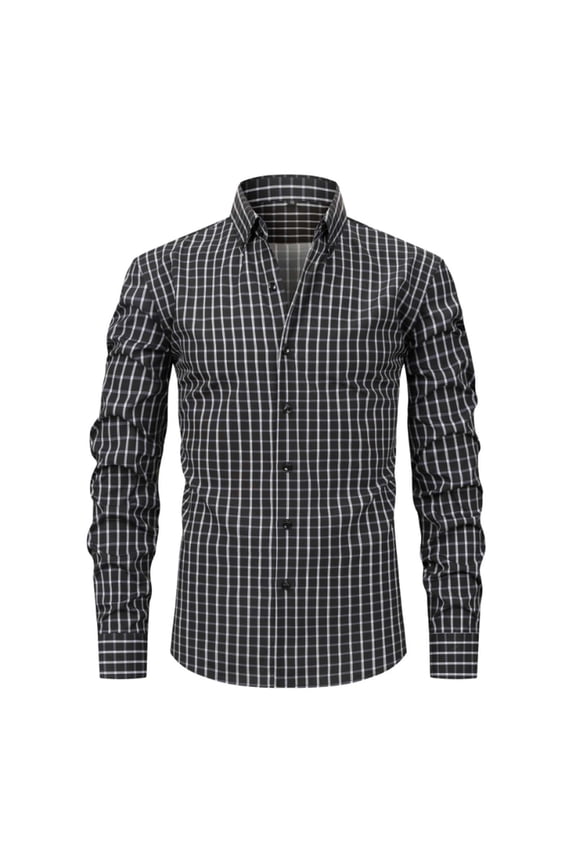 George Plaid Shirts for Men Long Sleeve Mens Wrinkle Resistant Dress Shirts Casual Button Down Shirts,Black 2XL