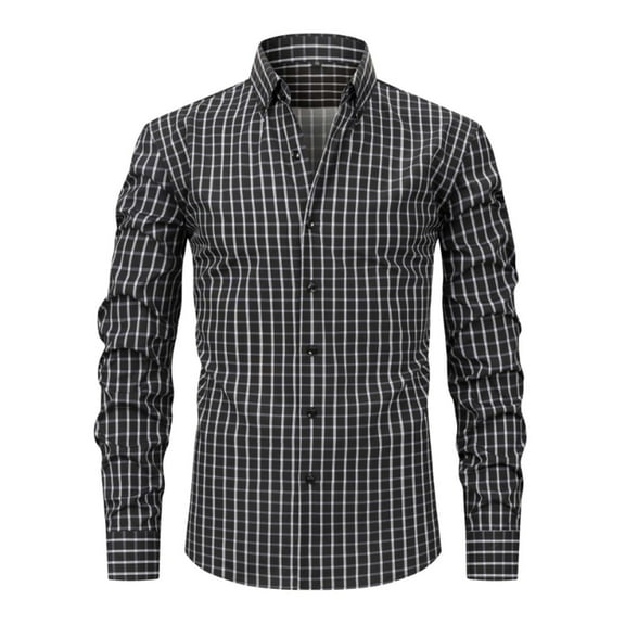 CYiJun George Plaid Shirts for Men Long Sleeve Mens Wrinkle Resistant Dress Shirts Casual Button Down Shirts,Black L