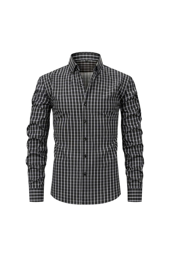 George Plaid Shirts for Men Long Sleeve Mens Wrinkle Resistant Dress Shirts Casual Button Down Shirts,Black L