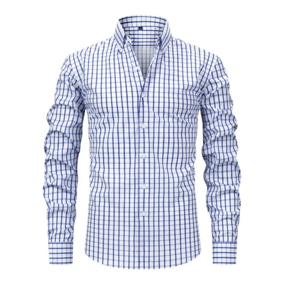 CYiJun George Plaid Shirts for Men Long Sleeve Mens Wrinkle Resistant Dress Shirts Casual Button Down Shirts,Light Blue 2XL