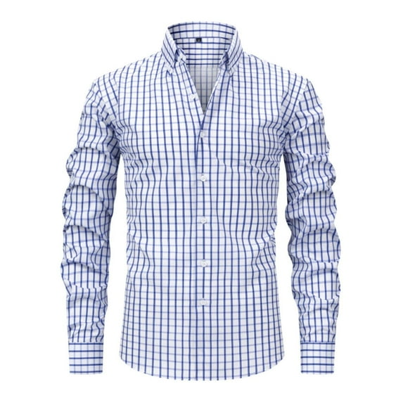 CYiJun George Plaid Shirts for Men Long Sleeve Mens Wrinkle Resistant Dress Shirts Casual Button Down Shirts,Light Blue 2XL