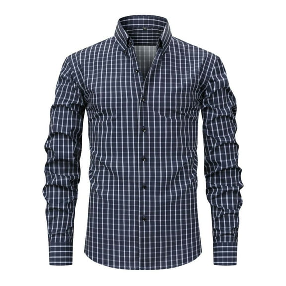 CYiJun George Plaid Shirts for Men Long Sleeve Mens Wrinkle Resistant Dress Shirts Casual Button Down Shirts,Navy M
