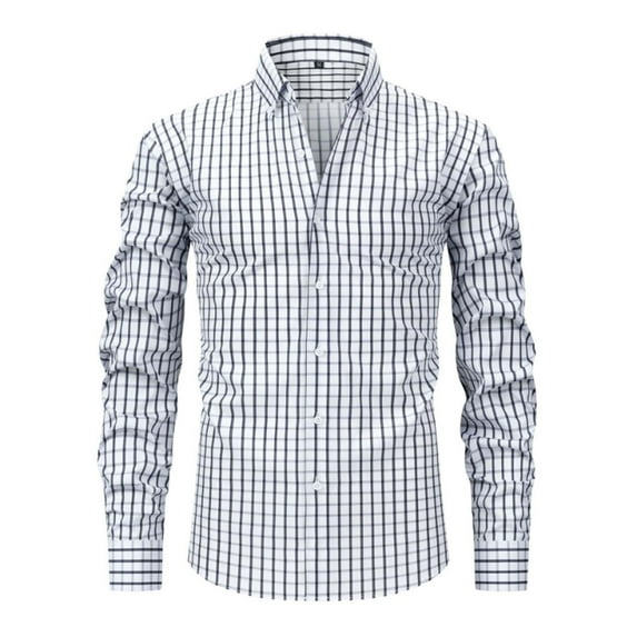 CYiJun George Plaid Shirts for Men Long Sleeve Mens Wrinkle Resistant Dress Shirts Casual Button Down Shirts,White 2XL