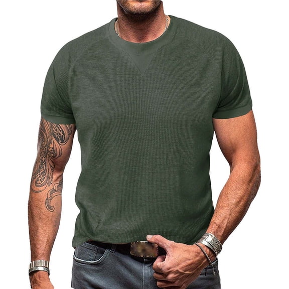 CYiJun George Waffle T Shirt for Men Casual Crewneck Tee Summer Short Sleeve Tops