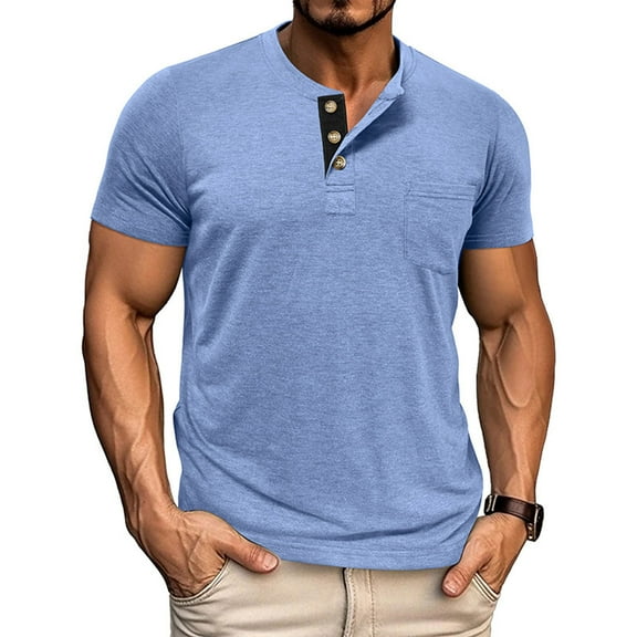 CYiJun Henley Shirts for Mens Short Sleeve Casual Basic Henley Tee Summer Button Lightweight Stretch T Shirts