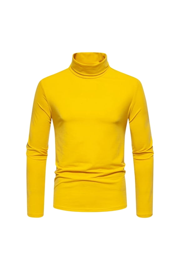 Long Sleeve Shirts for Men Basic Turtleneck Slim Fit Long Sleeve Sweaters Lightweight Thermal Knitted T Shirt,Yellow 2XL
