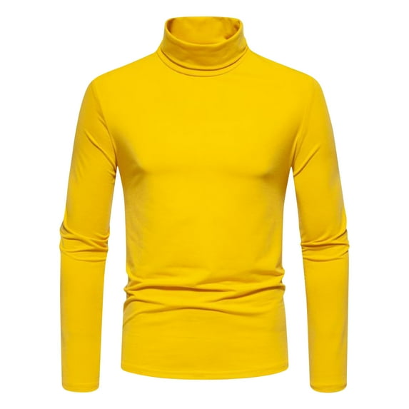 CYiJun Long Sleeve Shirts for Men Basic Turtleneck Slim Fit Long Sleeve Sweaters Lightweight Thermal Knitted T Shirt,Yellow M