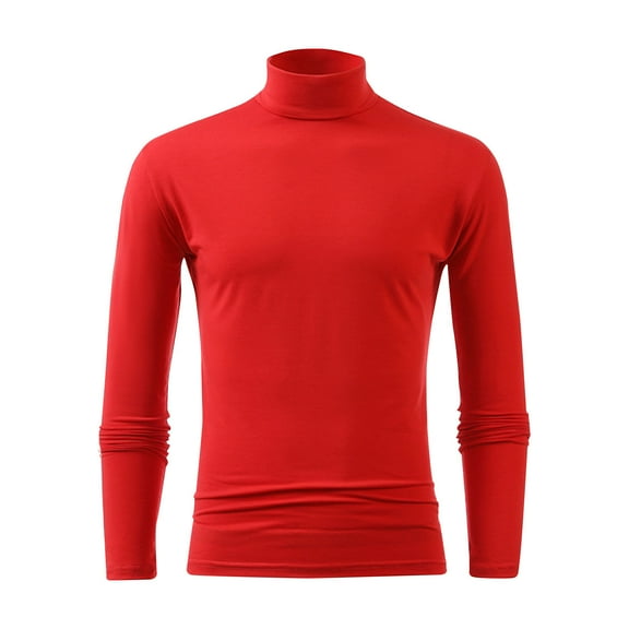 CYiJun Long Sleeve Shirts for Men Casual Slim Fit Basic Tops Knitted Lightweight Turtleneck Pullover Sweater,Red 2XL