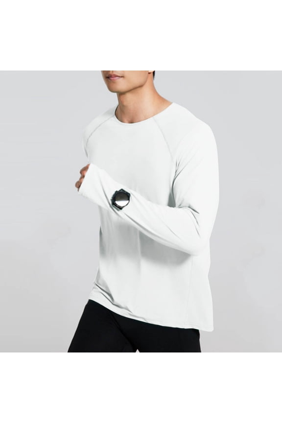 Long Sleeve Shirts for Men Quick Dry Moisture Wicking UV Sun Protection T Shirts for Casual Workout Athletic,White 2XL