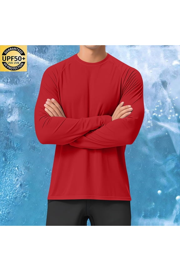 Long Sleeve Shirts for Men Soft UV SPF UPF 50+ Fabric Classic Basic Quick Dry Tees,Red S