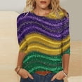 thumbnail image 1 of CYiJun Mardi Gras Clothing,Mardi Gras Sequin Top for Women,Sparkling 3/4 Sleeve Crewneck Party Shirt in Purple, Green & Gold, 1 of 5