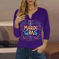 thumbnail image 1 of CYiJun Mardi Gras Clothing,Parade Ready 3/4 Sleeve Top,Lightweight Crewneck Shirt for Mardi Gras Street Celebration, 1 of 5