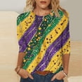 thumbnail image 1 of CYiJun Mardi Gras Clothing,Women's Mardi Gras Graphic Blouse,3/4 Sleeve Round Neck Top with Vintage Carnival Mask Print, 1 of 5