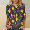 thumbnail image 1 of CYiJun Mardi Gras Clothing,Women's Mardi Gras Party Top,Soft 3/4 Sleeve Crewneck Blouse for New Orleans Carnival, 1 of 5