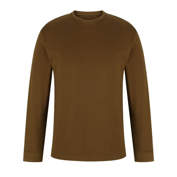 CYiJun Men's Cotton Long Sleeve Shirts Crewneck Basic Tee Fall Moisture Wicking Casual T Shirts,Brown M