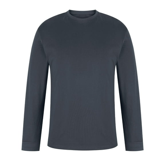 CYiJun Men's Cotton Long Sleeve Shirts Crewneck Basic Tee Fall Moisture Wicking Casual T Shirts,Dark Gray XL
