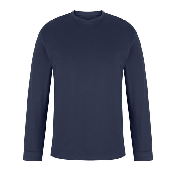 CYiJun Men's Cotton Long Sleeve Shirts Crewneck Basic Tee Fall Moisture Wicking Casual T Shirts,Navy XL