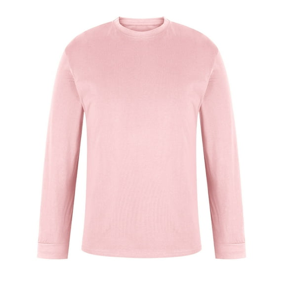 CYiJun Men's Cotton Long Sleeve Shirts Crewneck Basic Tee Fall Moisture Wicking Casual T Shirts,Pink XL
