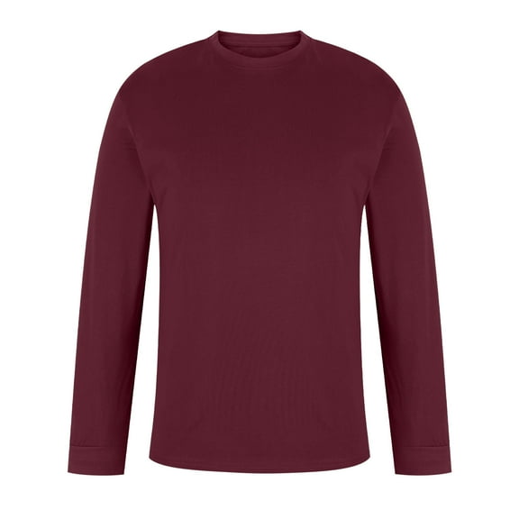 CYiJun Men's Cotton Long Sleeve Shirts Crewneck Basic Tee Fall Moisture Wicking Casual T Shirts,Wine 2XL