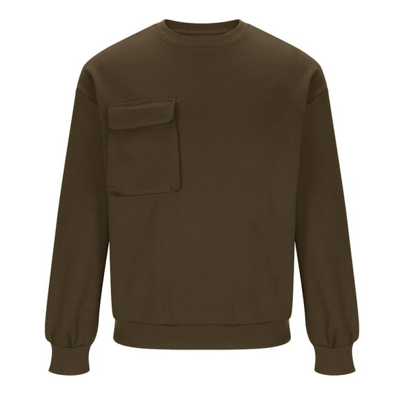 CYiJun Men's Crewneck Sweatshirt Casual Front Pocket Long Sleeve Sweat Shirts Fleece Basic Pullover Shirts,Size XL