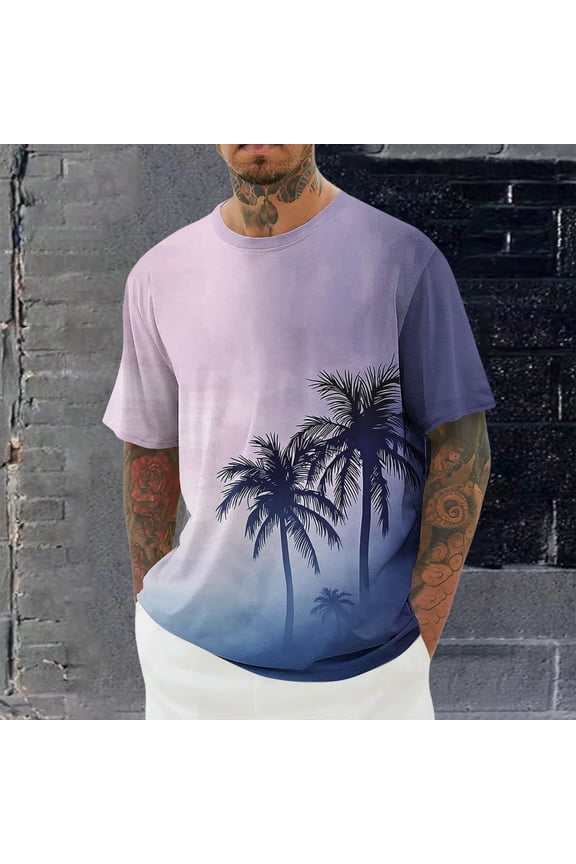 Men's Graphic T-Shirts Casual Coconut Tree Print Crew Neck Short Sleeve Tops Summer Tees