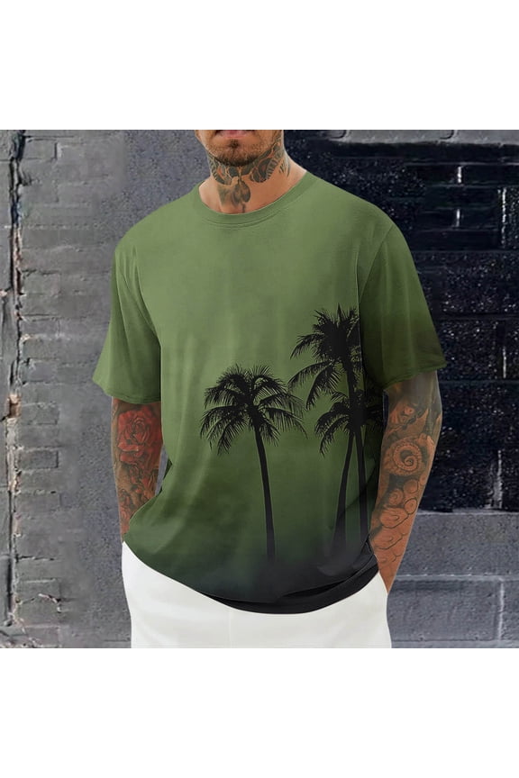 Men's Graphic T-Shirts Casual Coconut Tree Print Crew Neck Short Sleeve Tops Summer Tees