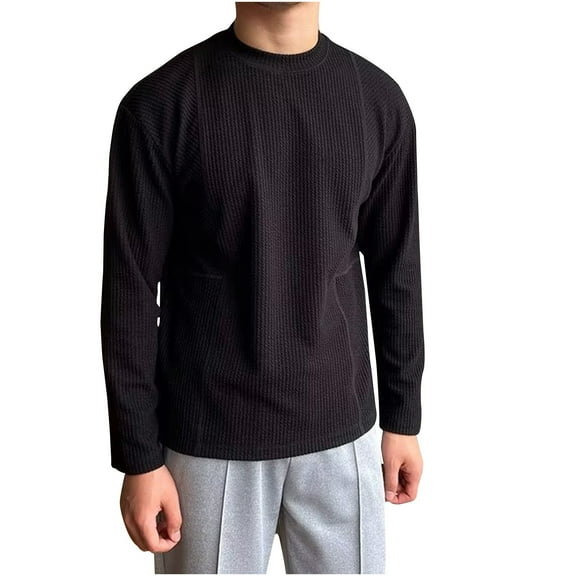 CYiJun Men's Long Sleeve Shirts Soft Stretch Basic Tees Crew Neck Classic Fashion Casual T Shirt,Black L