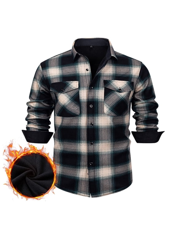 Men's Plaid Shirts Warm Fleece Flannel Sherpa Lined Button Down Shirt