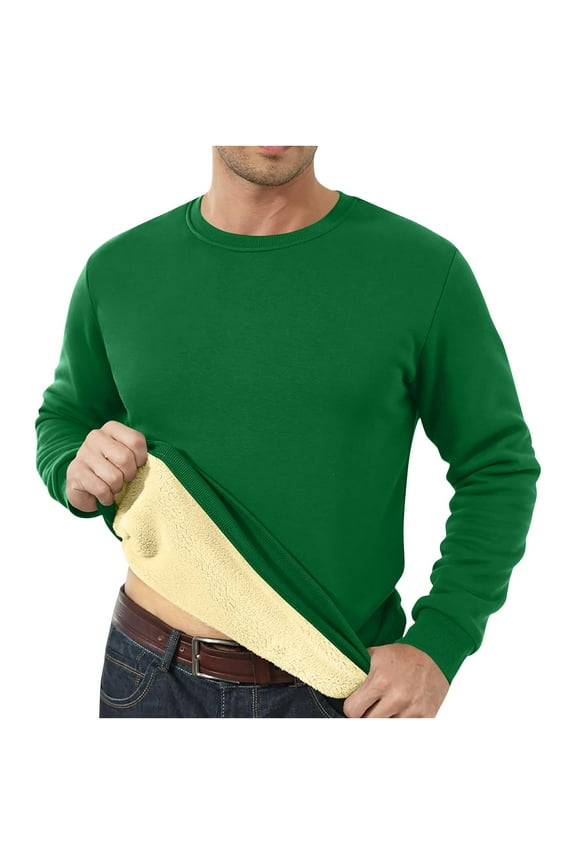 Men's Sherpa Lined Sweatshirts Casual Winter Thermal Warm Crewneck Fleece Sweatshirt,Size 2XL