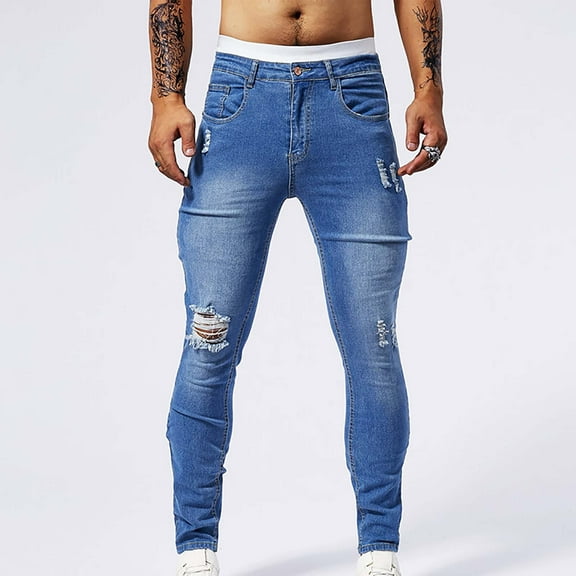 CYiJun Men's Skinny Stretch Jeans Classic Comfort Slim Ripped Denim Pants