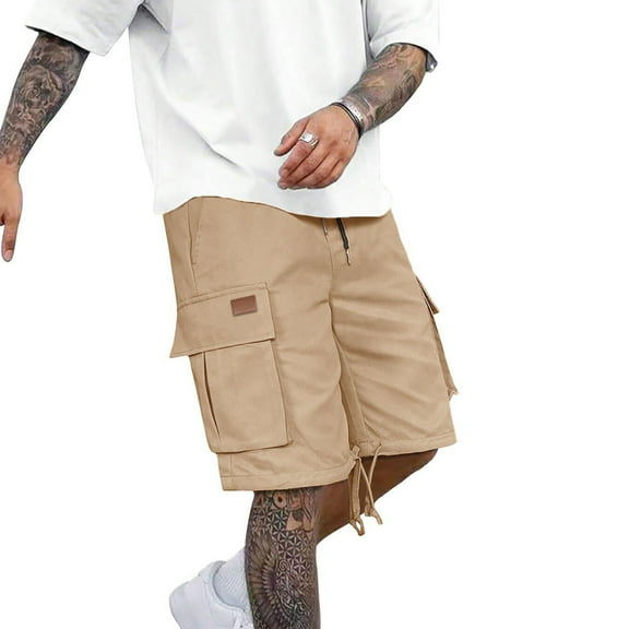 CYiJun George Men's Summer Cargo Shorts,Casual Drawstring Beach Shorts Lightweight Hiking Travel Stretch Shorts with Multi Pockets