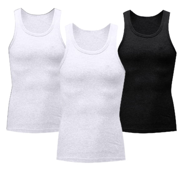 CYiJun Men's Summer Undershirts 3 Pack Lightweight Tank Tops for Men Classic Ribbed Cotton