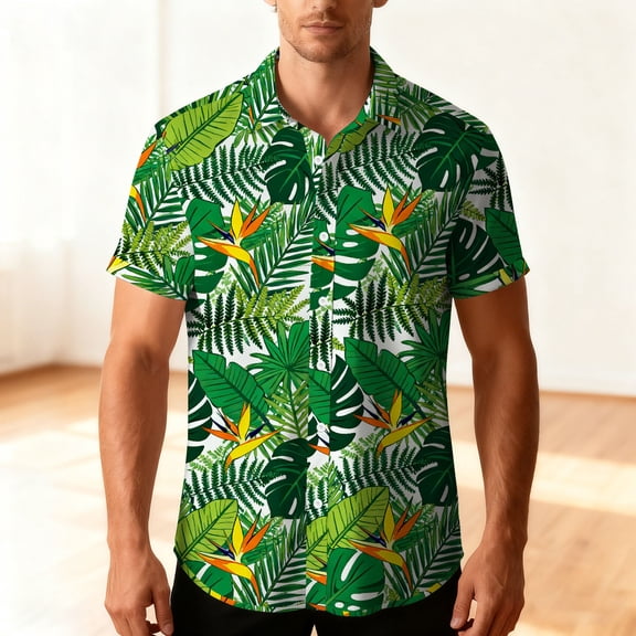 CYiJun Men's and Big Men's Hawaiian Shirt,Short Sleeves Button Down Beach Shirt,Summer Vacation Casual Shirts