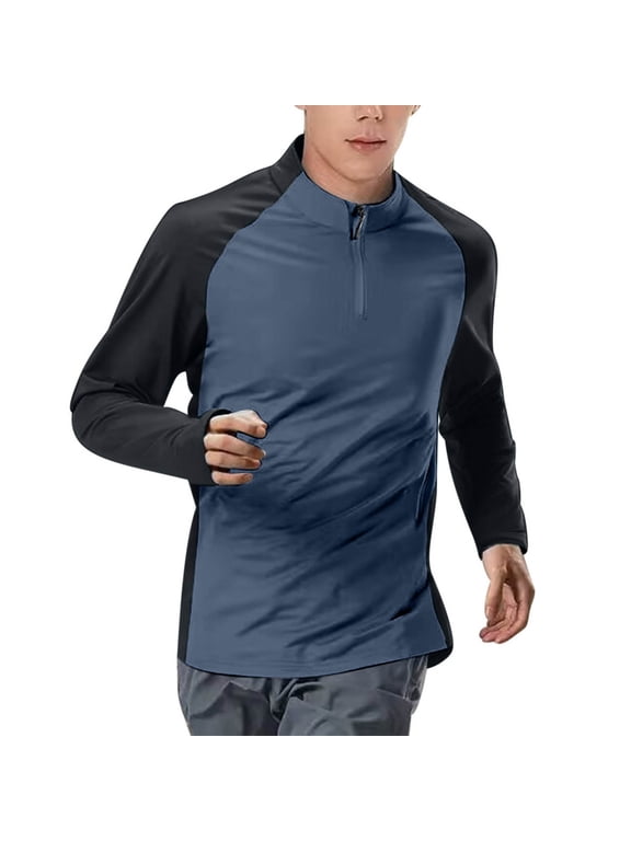 Mens 1/4 Zip Long Sleeve Shirts UPF 50+ UV Sun Protection Quick Dry Workout Hiking Athletic Shirts,Dark Blue XL
