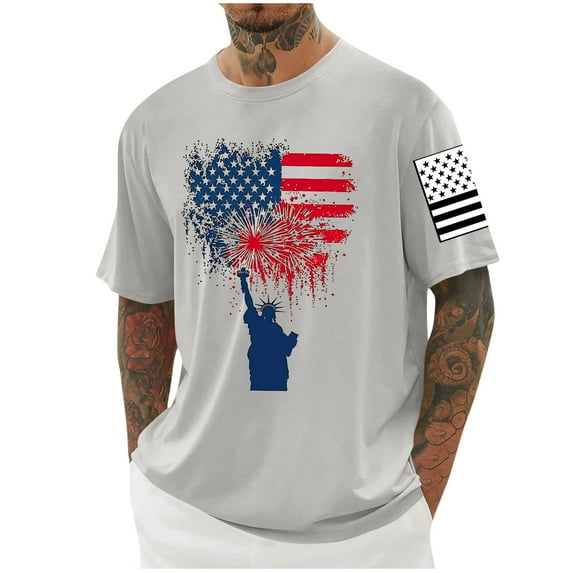 CYiJun Mens American Flag Shirts Patriotic Short Sleeve Tops USA 4th of July Cotton T Shirts