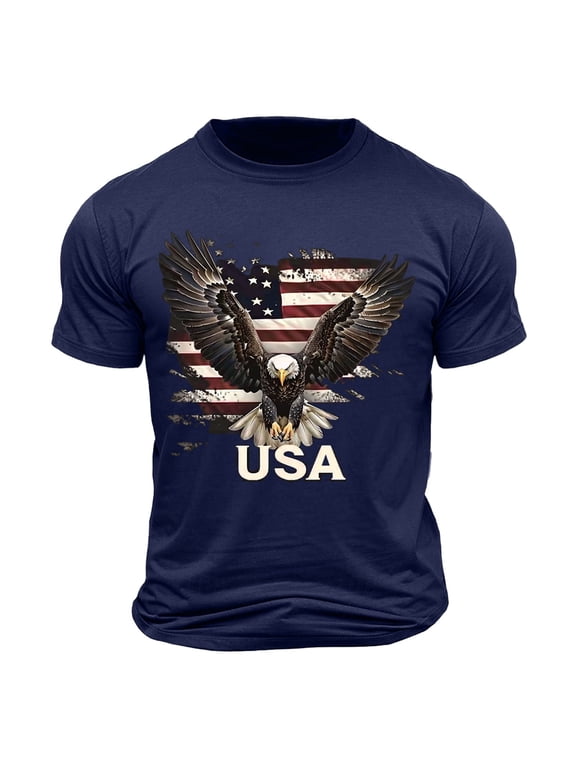 Mens American USA Flag Patriotic T Shirts 4th of July Shirts US Eagle Flag Soft Summer Short Sleeve Shirt for Men