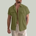 thumbnail image 1 of CYiJun Mens Button Down Linen Shirts Summer Casual Regular Fit Short Sleeve Classic Work Shirts with Pockets, 1 of 8