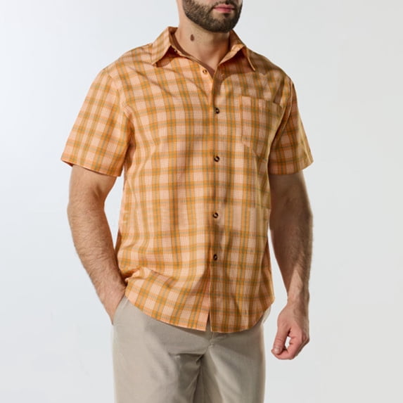 CYiJun Mens Casual Button Down Shirts Summer Casual Short Sleeve Wrinkle Free Classic Plaid Shirt with Pocket