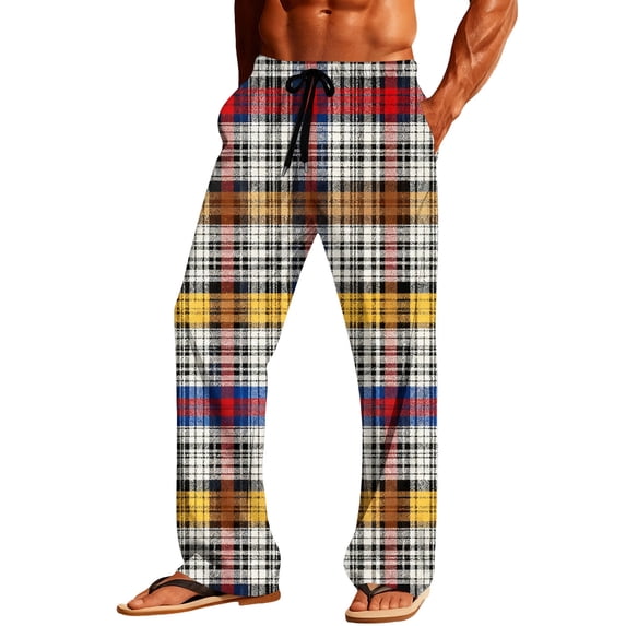 CYiJun Mens Flannel Plaid Pajama Pants Soft Cotton Sleep Lounge Pants with Elastic Waist and Pockets