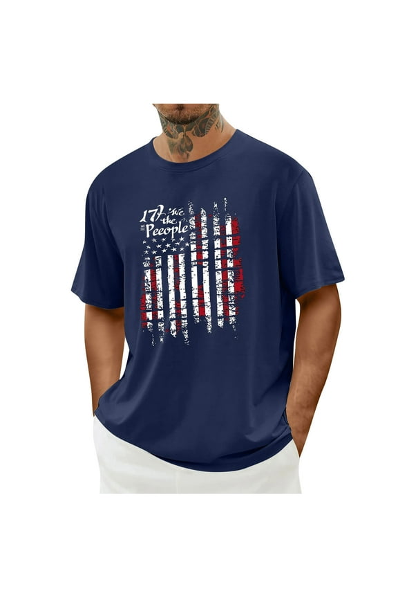 Mens Graphic T Shirts USA Flag Cotton Short Sleeve American Patriotic Crewneck Casual Tee Shirts
