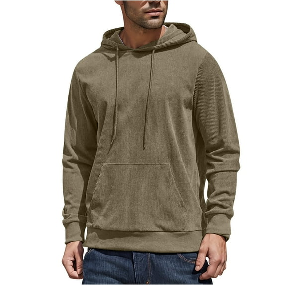 CYiJun Mens Hoodies Soft Corduroy Drawstring Hooded Sweatshirts Casual Breathable Long Sleeve Pullover,Size L