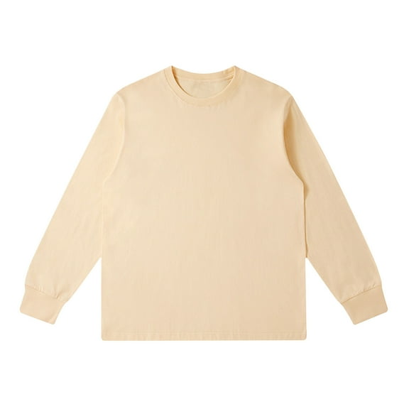 CYiJun Mens Long Sleeve Shirts Casual Cotton Crew Neck T Shirt Solid Lightweight Basic Tee,Beige 2XL