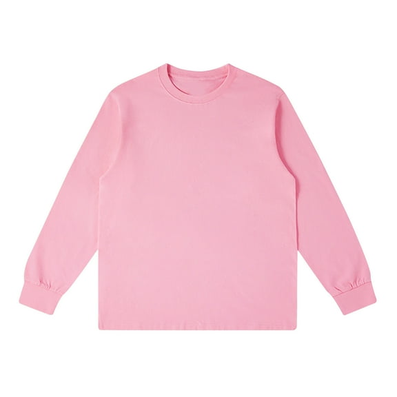 CYiJun Mens Long Sleeve Shirts Casual Cotton Crew Neck T Shirt Solid Lightweight Basic Tee,Pink 2XL